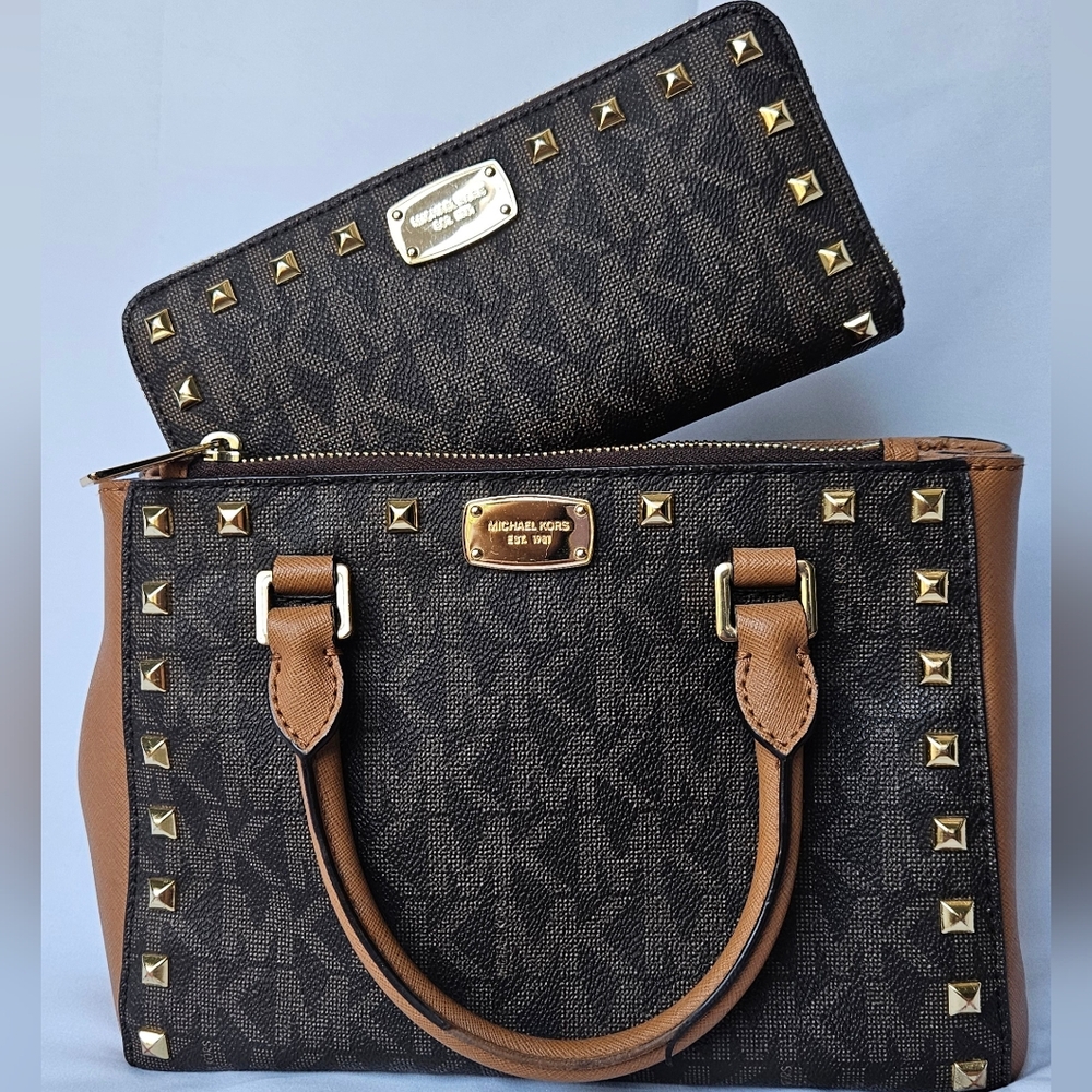 Michael Kors Kellen Studded Brown/Gold Set MK Signature